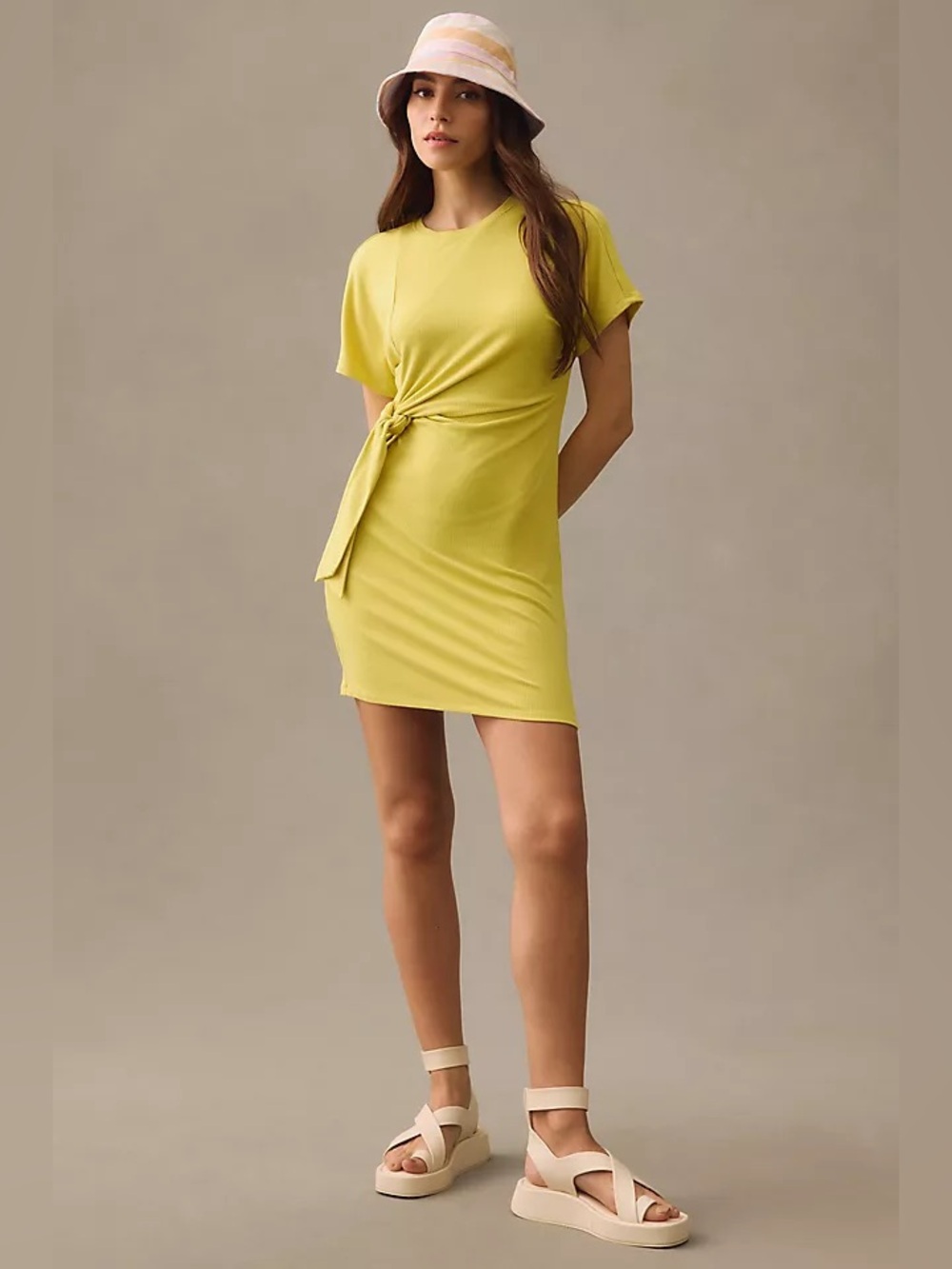Anthropologie Daily Practice Nico Tie Waist Short Sleeve Dress Celery size Small